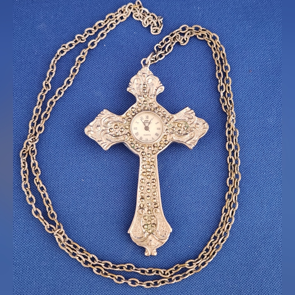 Faberge Silver Ornate Cross Necklace